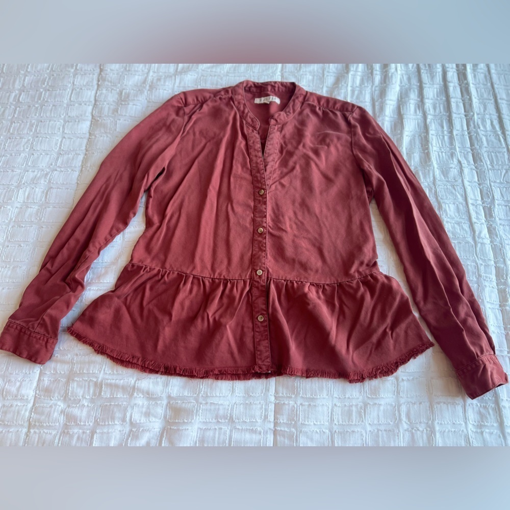 Harper Rust Peplum Button Front Blouse Raw Hem Boho Top Small